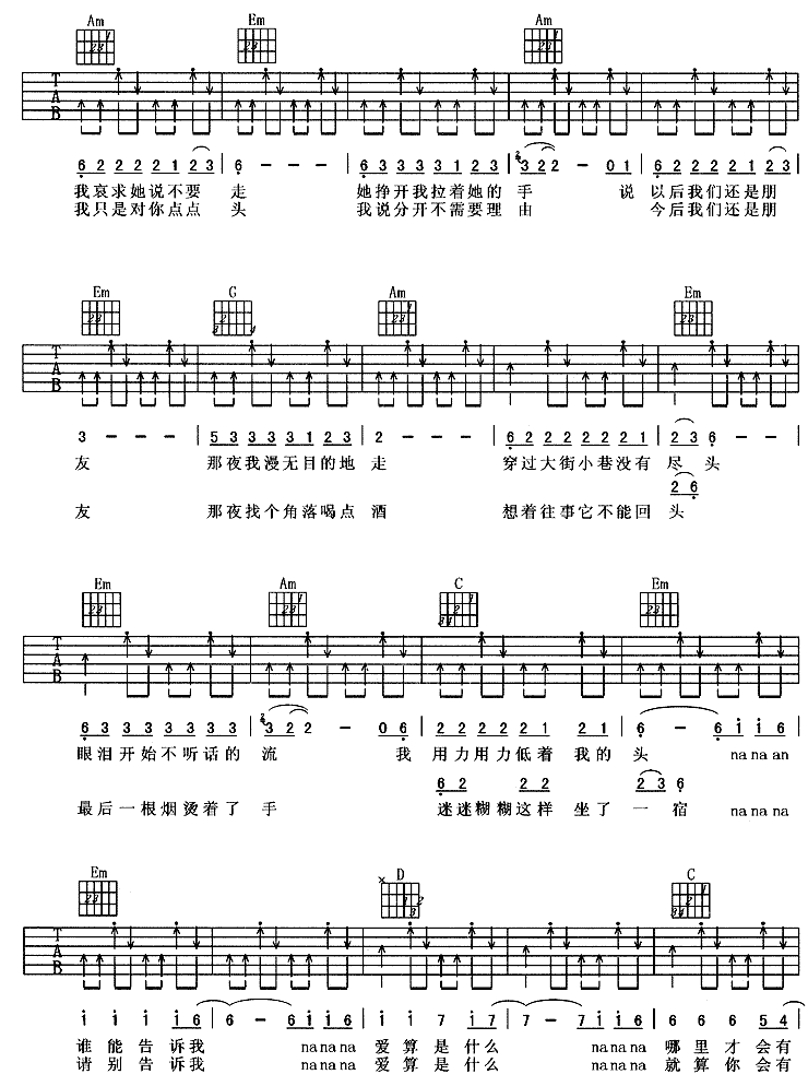《失恋日记》吉他谱六线谱G调_水木年华