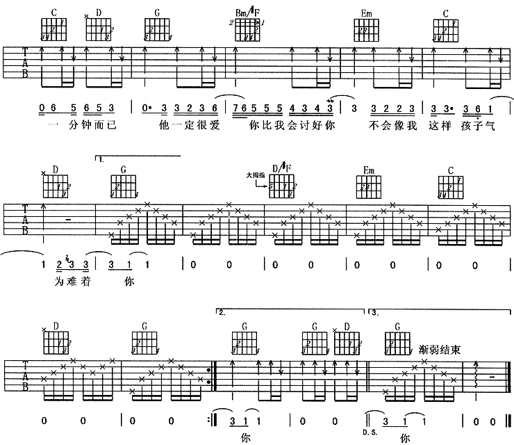《他一定很爱你》吉他谱六线谱G调_阿杜