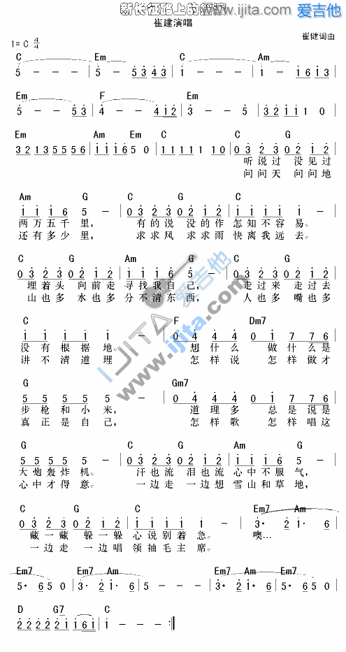 《新长征路上的摇滚》六线谱吉他谱C调_崔健