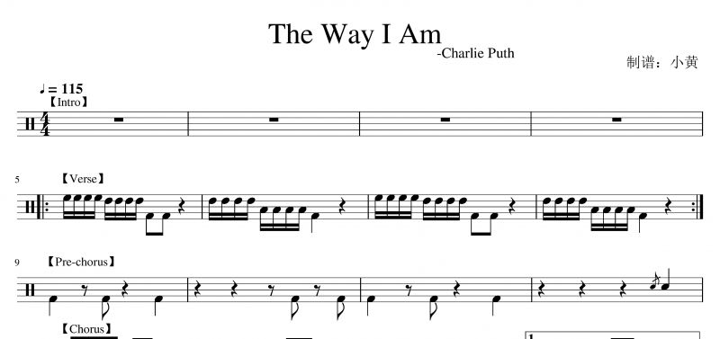 查理·普斯Charlie Puth-The Way I Am架子鼓谱爵士鼓曲谱