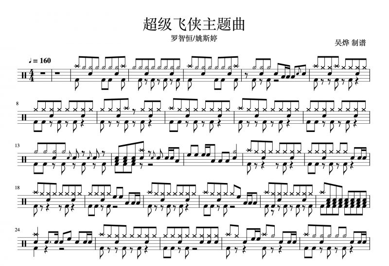 动漫《超级飞侠》主题曲 超级飞侠鼓谱 非完整谱（前一分钟）