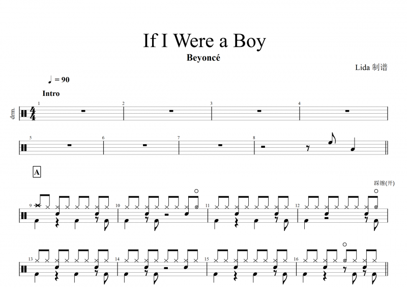 Beyonce-If I Were a Boy架子鼓谱+动态鼓谱