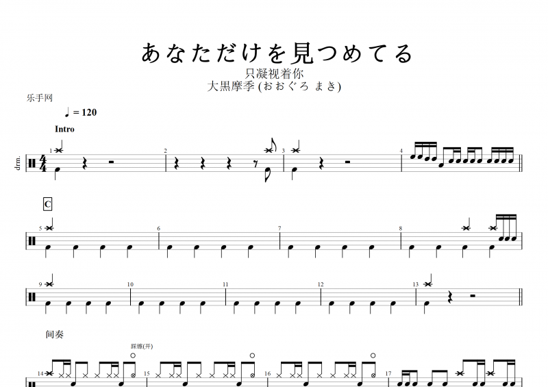 大黒摩季 (おおぐろ まき)- あなただけを見つめてる(只凝视着你)架子鼓谱