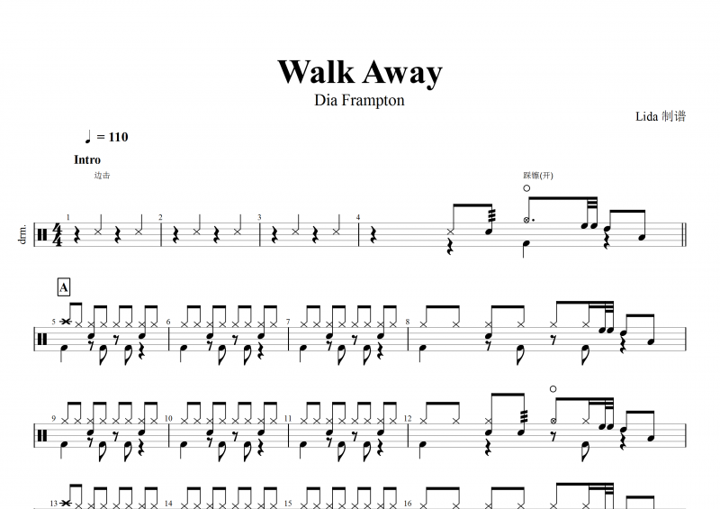 Dia Frampton-Walk Away架子鼓谱+动态鼓谱