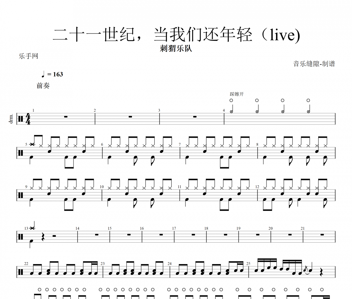 二十一世纪当我们还年轻鼓谱 刺猬乐队-二十一世纪，当我们还年轻(live)架子鼓谱