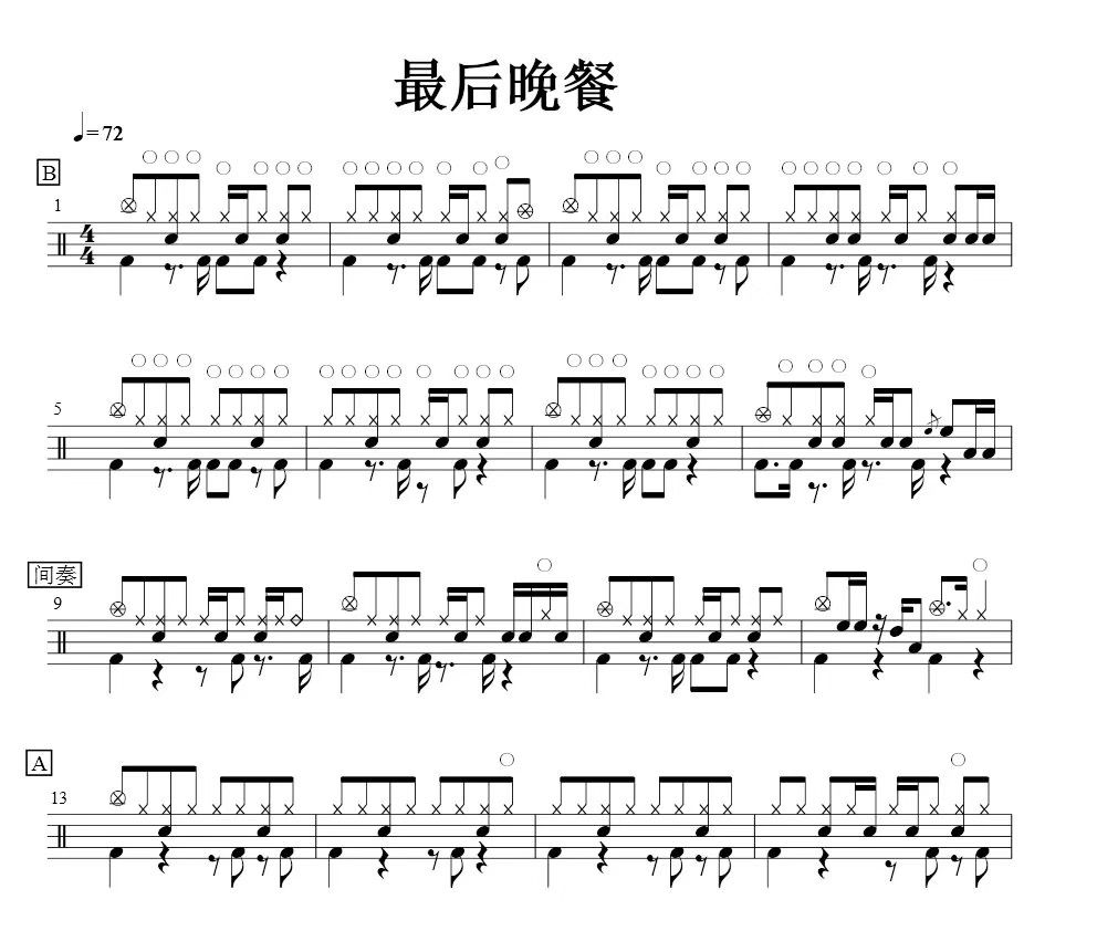 谢安琪《最后晚餐》架子鼓谱爵士鼓曲谱