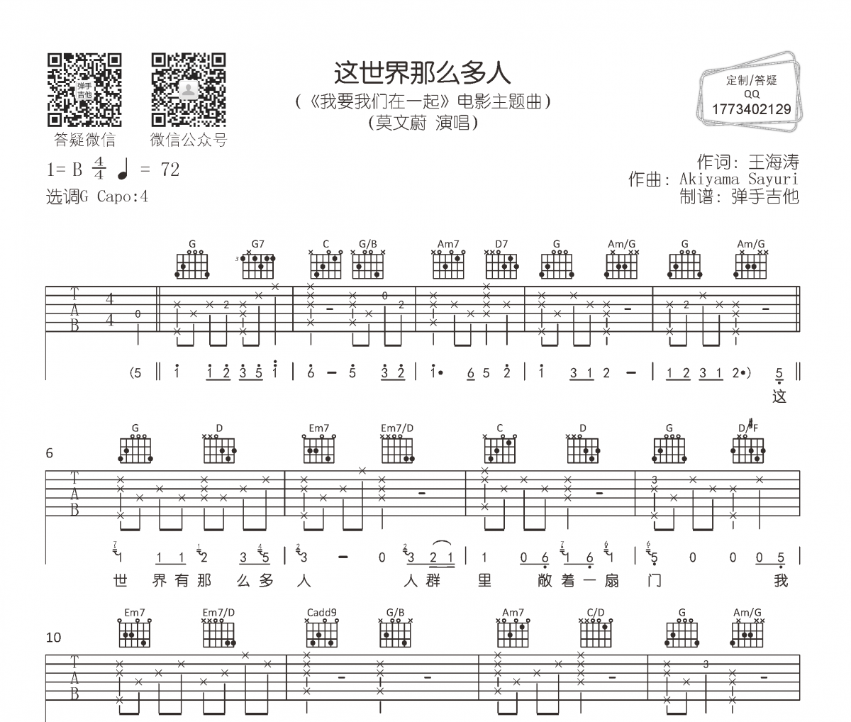 莫文蔚《这世界那么多人》吉他谱六线谱