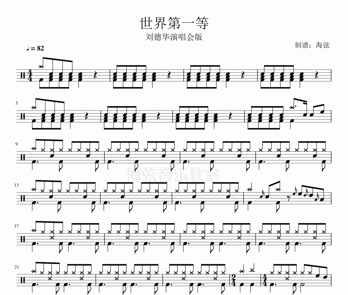 刘德华《世界第一等》架子鼓谱(演唱会版)高清谱