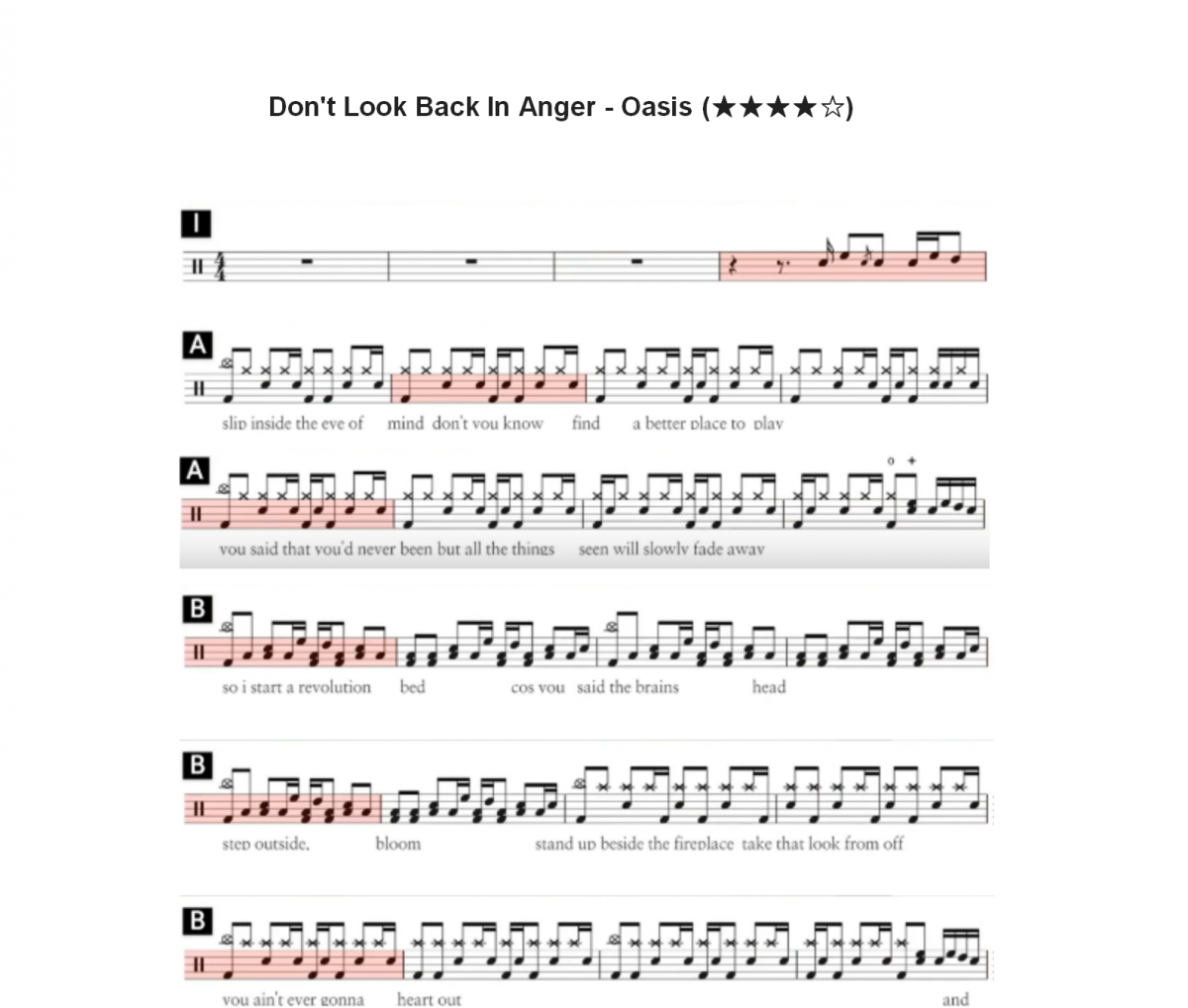 Don't Look Back In Anger鼓谱  Oasis-Don't Look Back In Anger架子