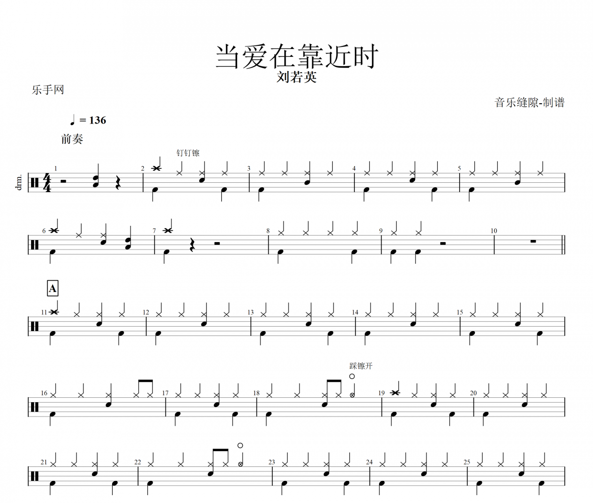 当爱在靠近时鼓谱 刘若英-当爱在靠近时架子鼓谱