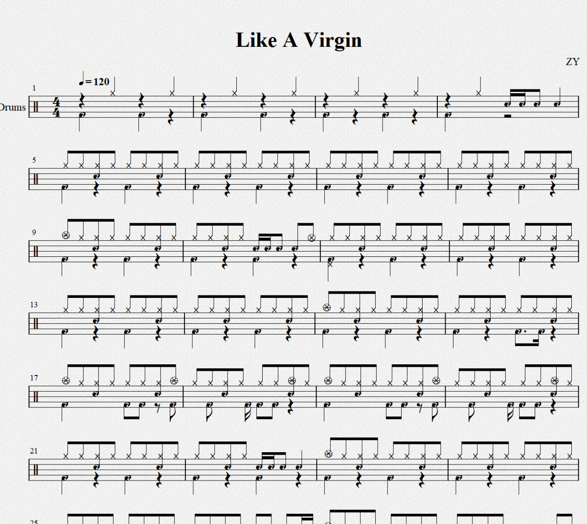 Like A Virgin鼓谱 麦当娜-Like A Virgin架子鼓谱