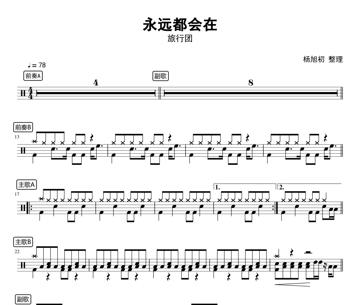 永远都会在鼓谱 旅行团乐队-永远都会在架子鼓谱