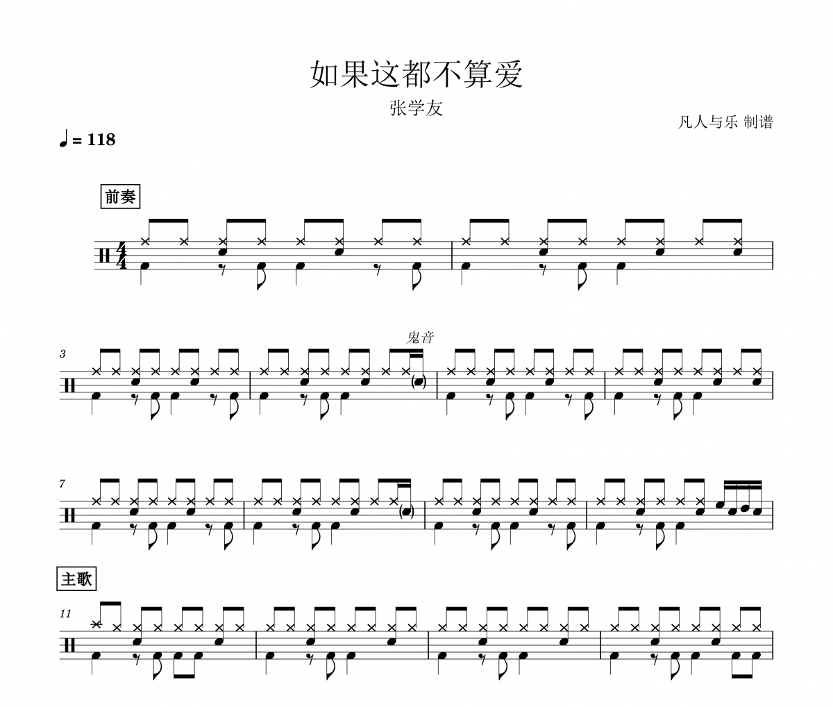 如果这都不算爱架子鼓 张学友-如果这都不算爱鼓谱
