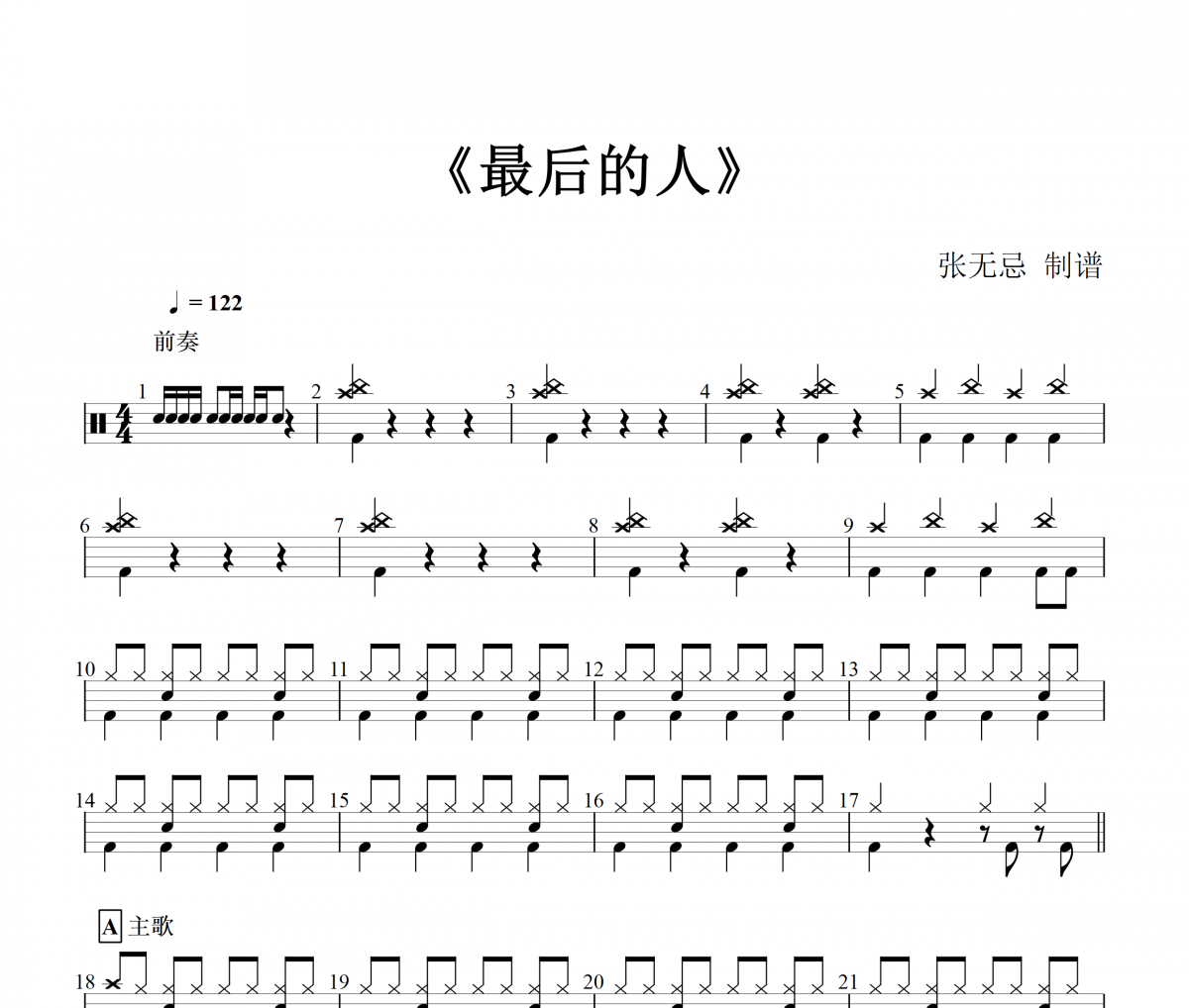 最后的人架子鼓DJ阿卓版 杨小壮-最后的人鼓谱