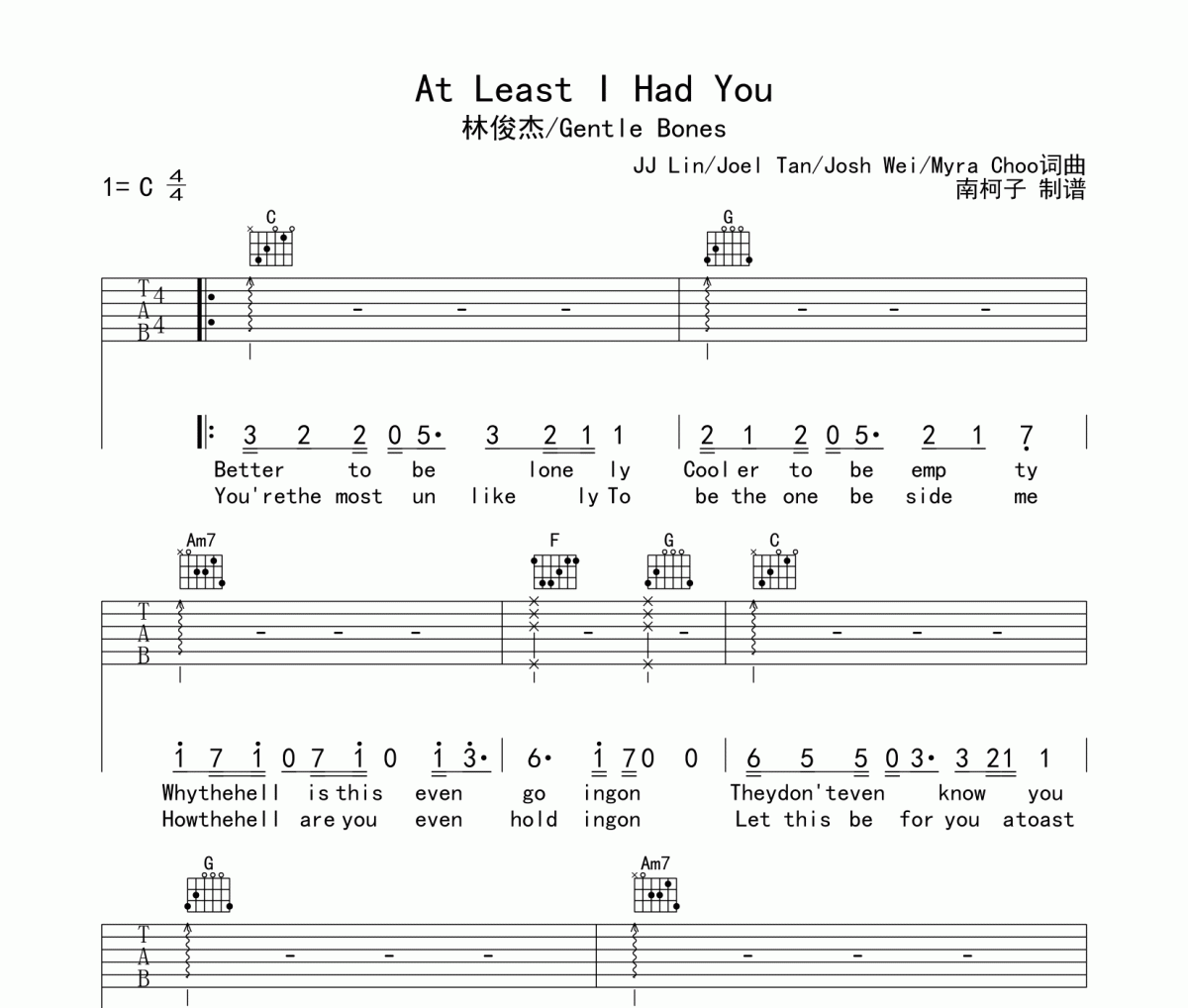 At Least I Had You吉他谱 林俊杰-At Least I Had You C调弹唱谱