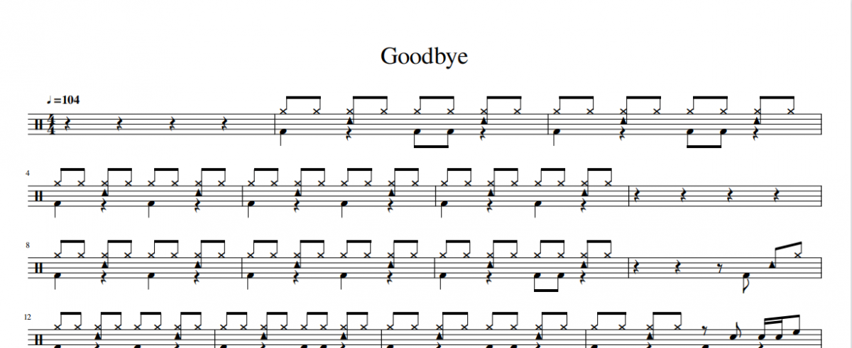 Audio Adrenaline乐队-Goodbye（一首适合离别的伤感摇滚）架子鼓谱