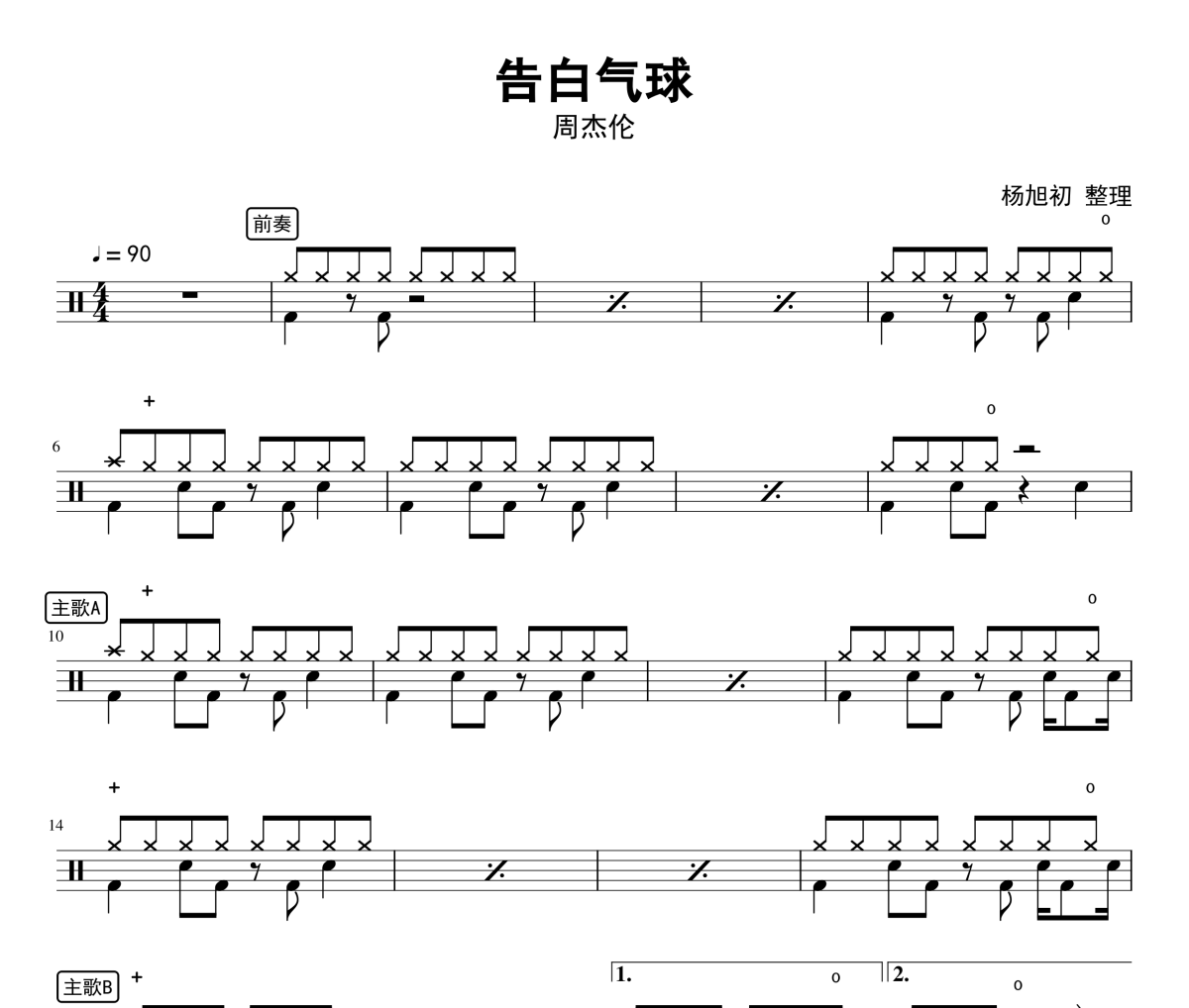 告白气球架子鼓  周杰伦-告白气球鼓谱