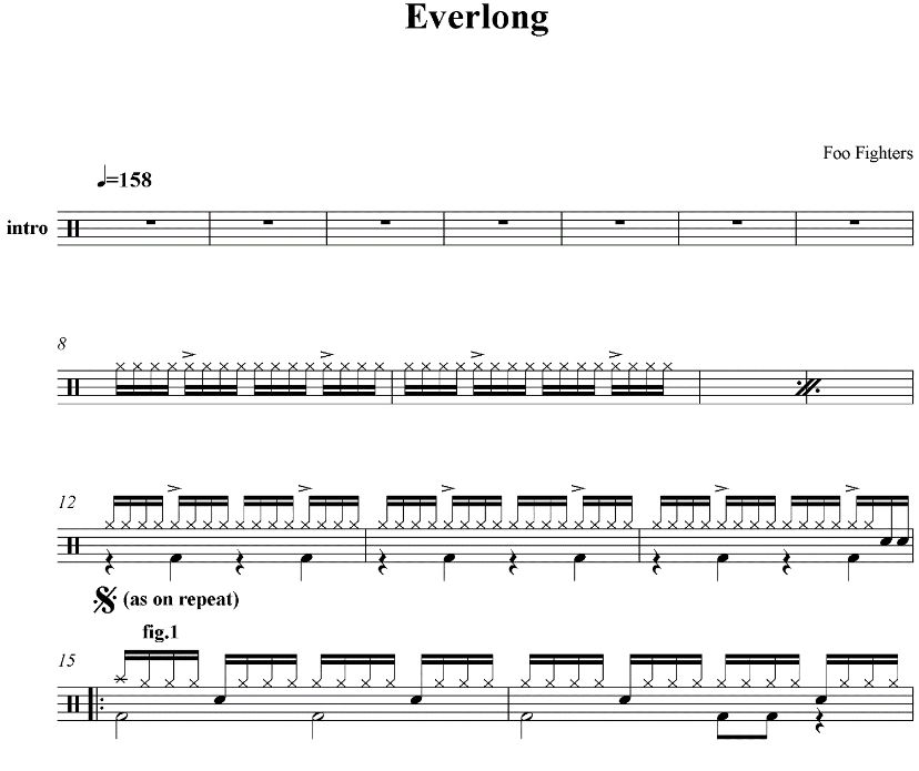 Everlong鼓谱 Foo Fighters-Everlong架子鼓谱