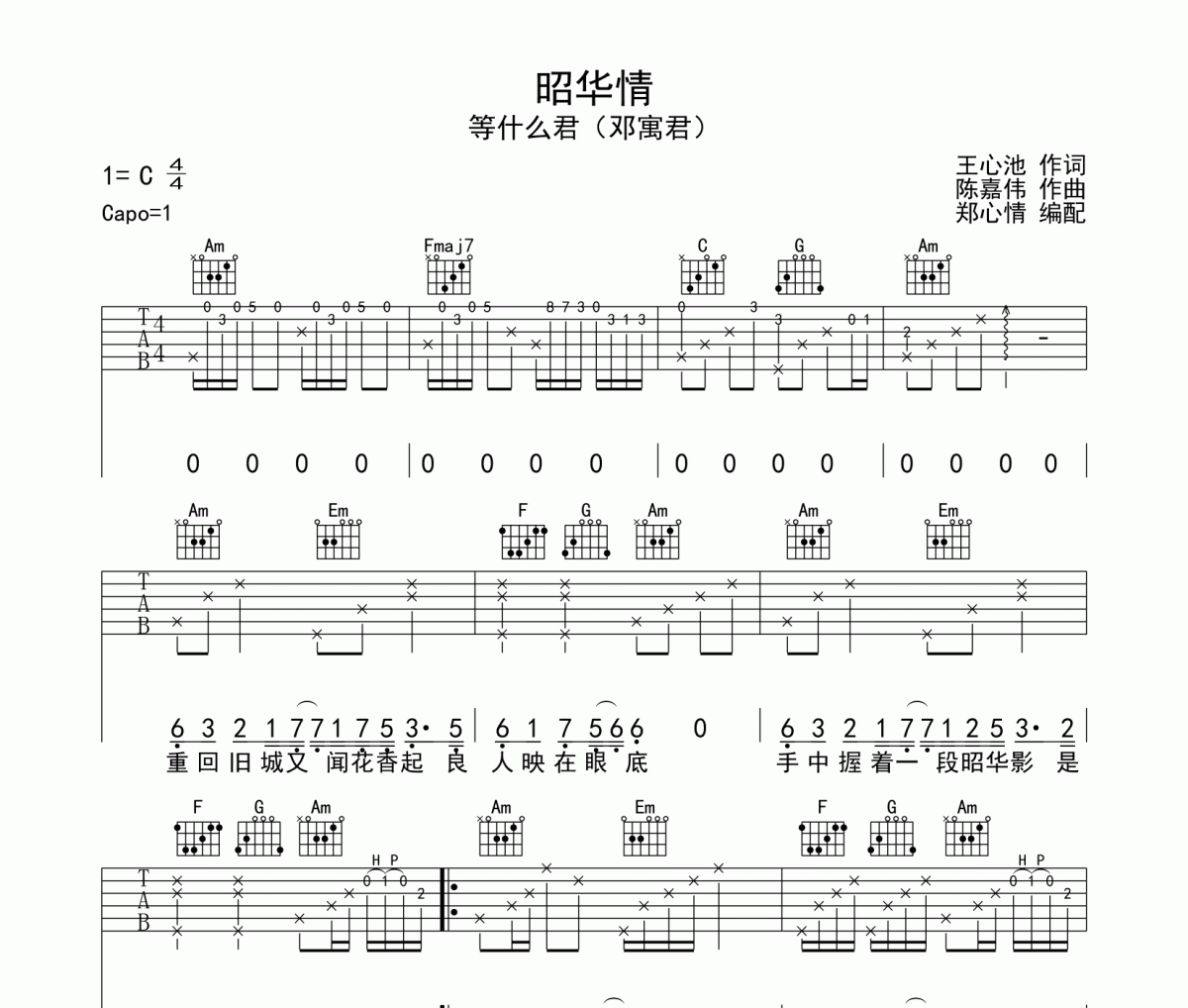 昭华情吉他谱 等什么君（邓寓君）-昭华情六线谱
