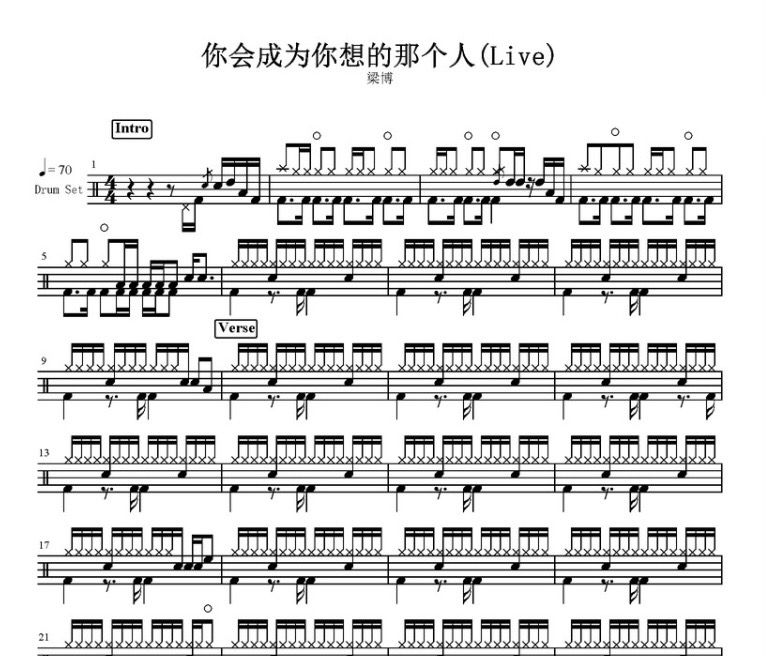 你会成为你想的那个人鼓谱 梁博-你会成为你想的那个人(Live）架子鼓谱