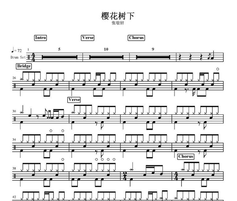 樱桃树下鼓谱 张敬轩-樱桃树下架子鼓谱