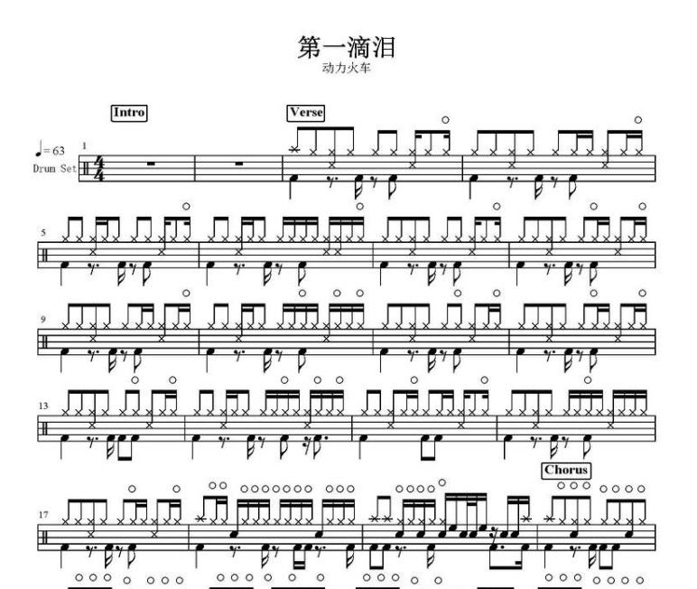第一滴泪鼓谱 动力火车-第一滴泪架子鼓谱