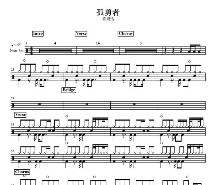 孤勇者鼓谱 陈奕迅-孤勇者架子鼓谱