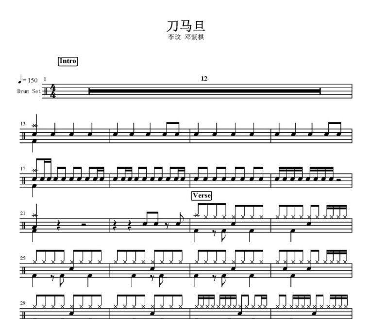刀马旦鼓谱 CoCo李玟/G. E. N邓紫棋-刀马旦架子鼓谱