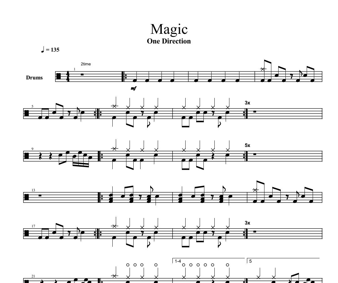 One direction-magic架子鼓谱爵士鼓曲谱