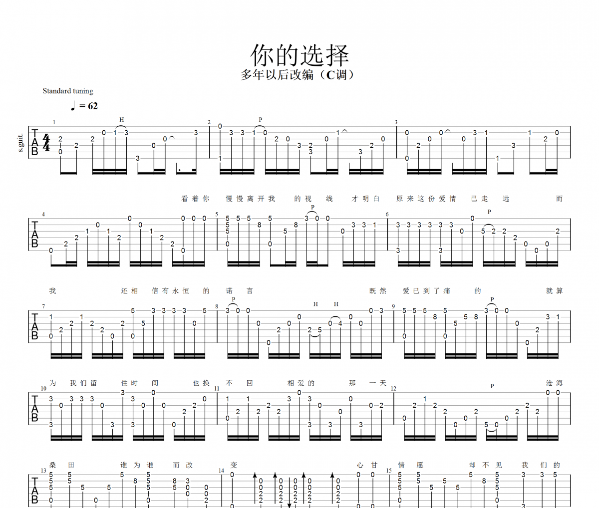 你的选择吉他谱 易欣-你的选择指弹独奏曲