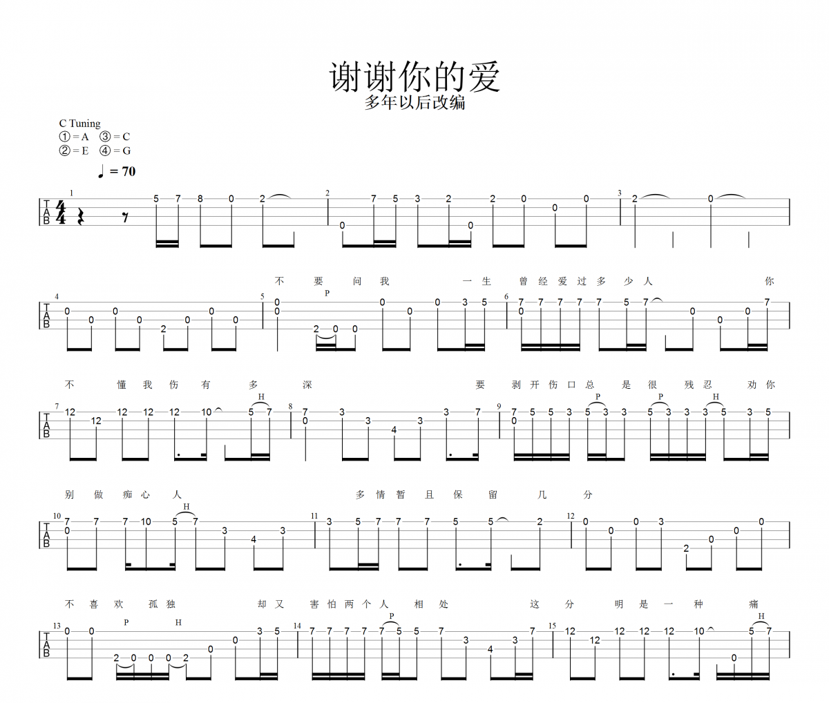 谢谢你的爱尤克里里谱 刘德华-谢谢你的爱Ukulele/乌克里里谱【指弹】