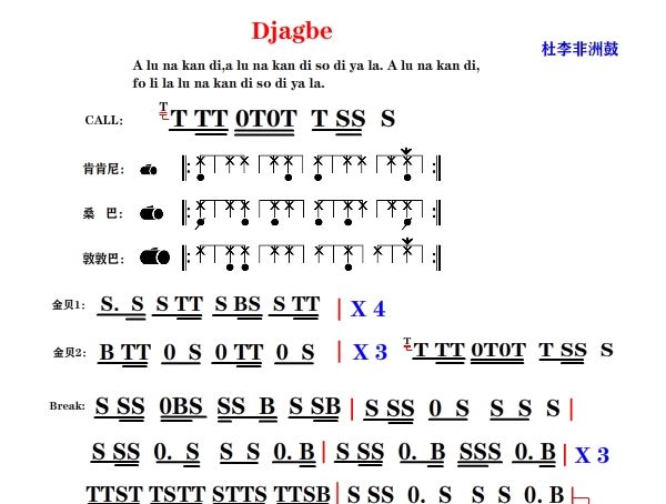 异田师兄-Djagbe(杜李版)非洲鼓谱手鼓