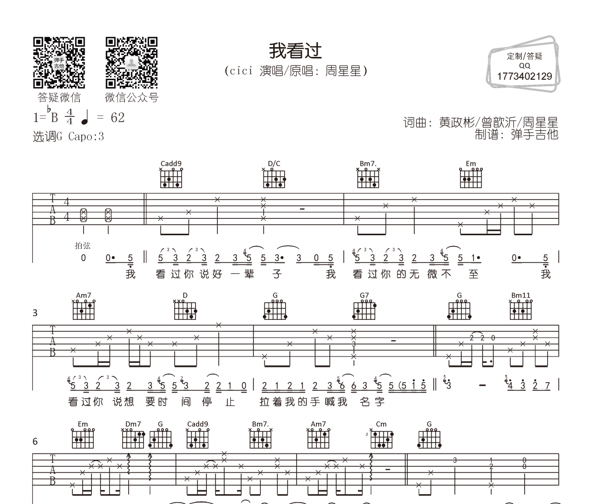 cici-我看过吉他谱弹唱