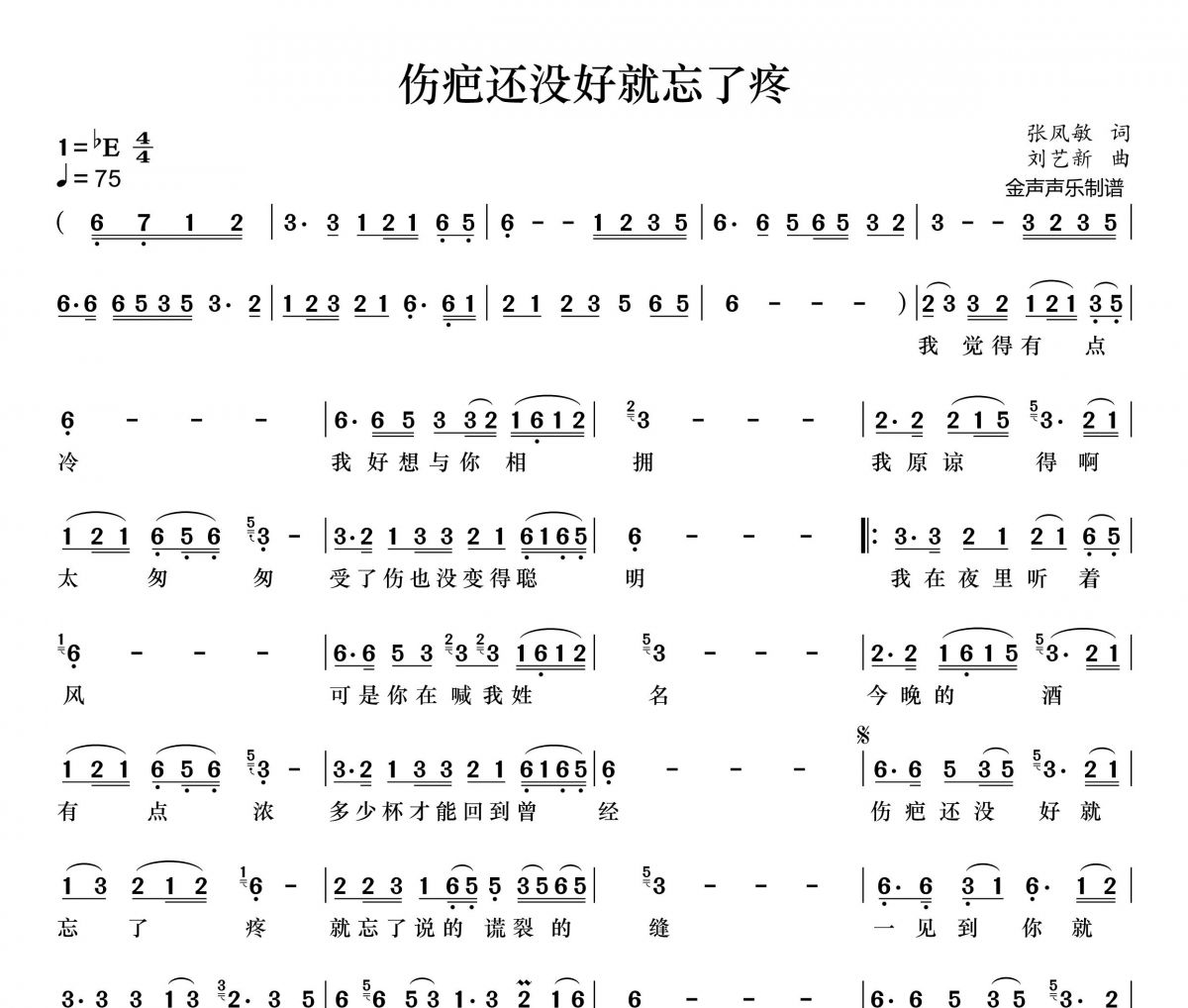 蔷薇团长-伤疤还没好就忘了疼简谱降E调
