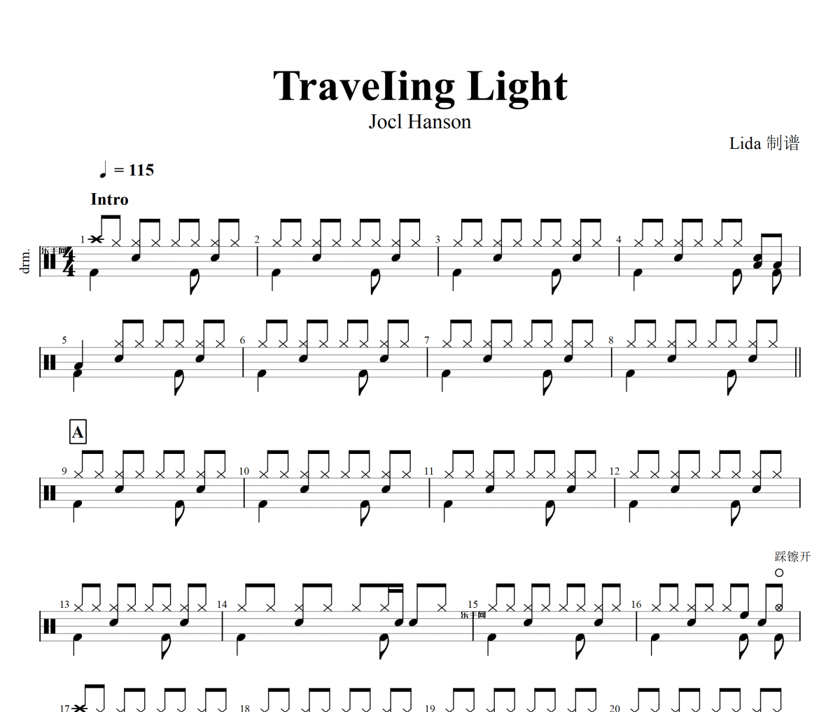 Joel Hanson-Traveling Light架子鼓谱爵士鼓曲谱