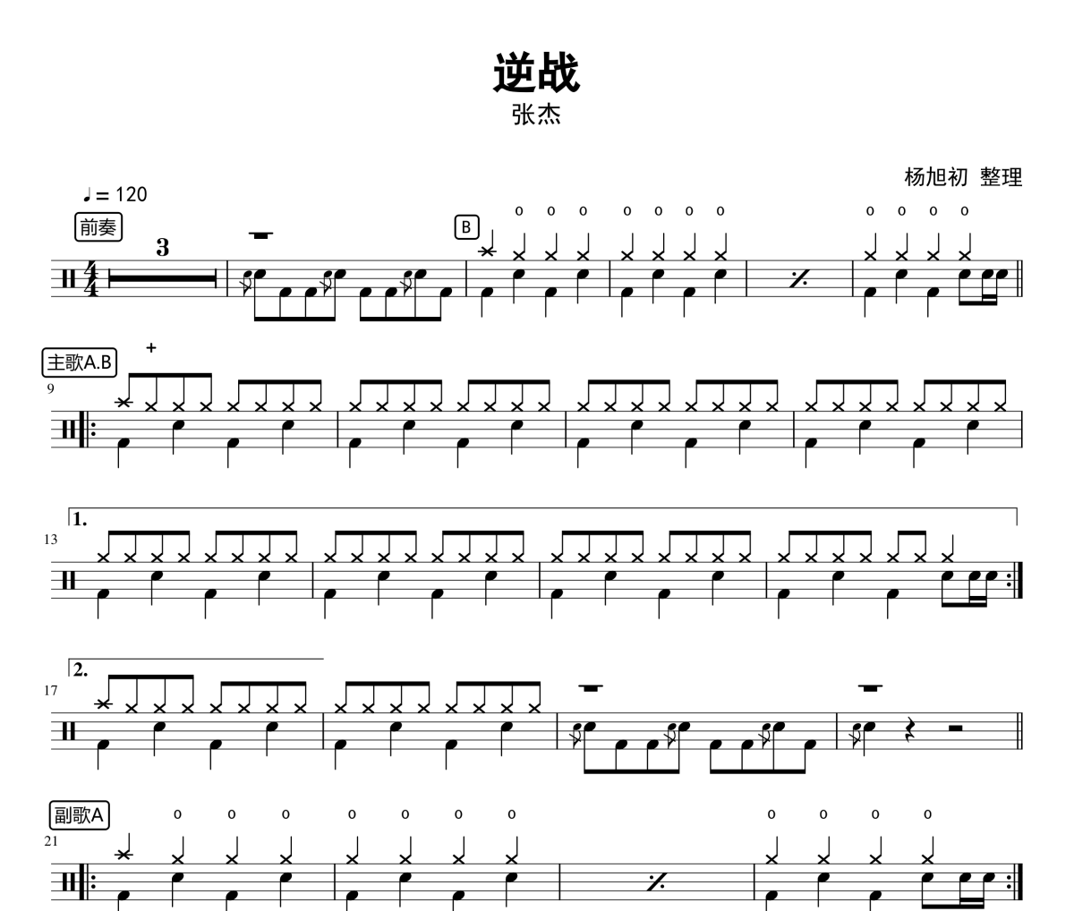 张杰-逆战架子鼓谱 杨旭初整理