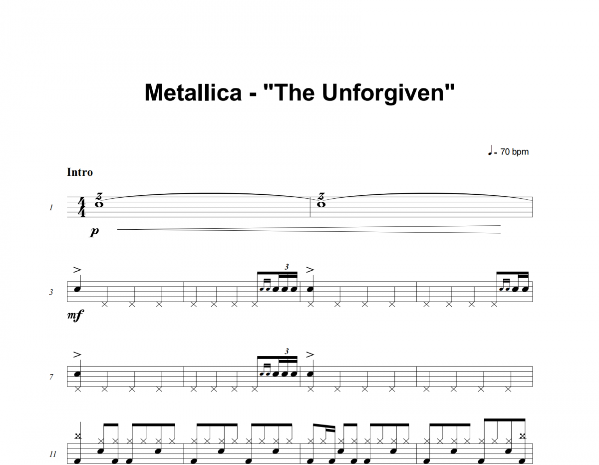 Metallica-The Unforgiven架子鼓谱爵士鼓曲谱