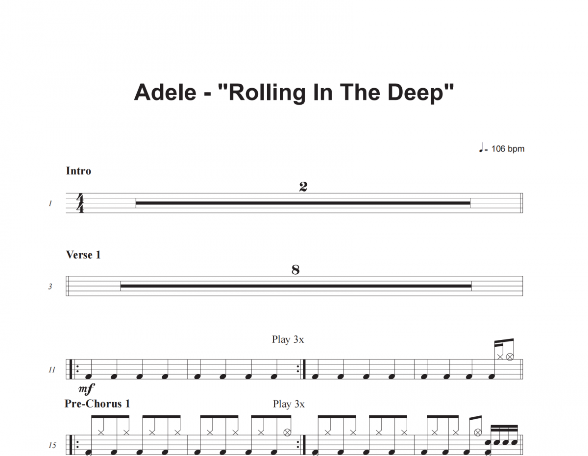 Adele-Rolling in the Deep (Explicit)架子鼓谱爵士曲谱