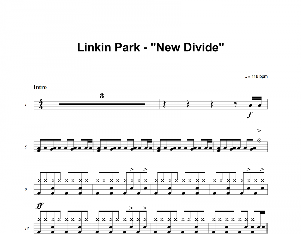 LINKIN PARK-New Divide架子鼓谱爵士曲谱