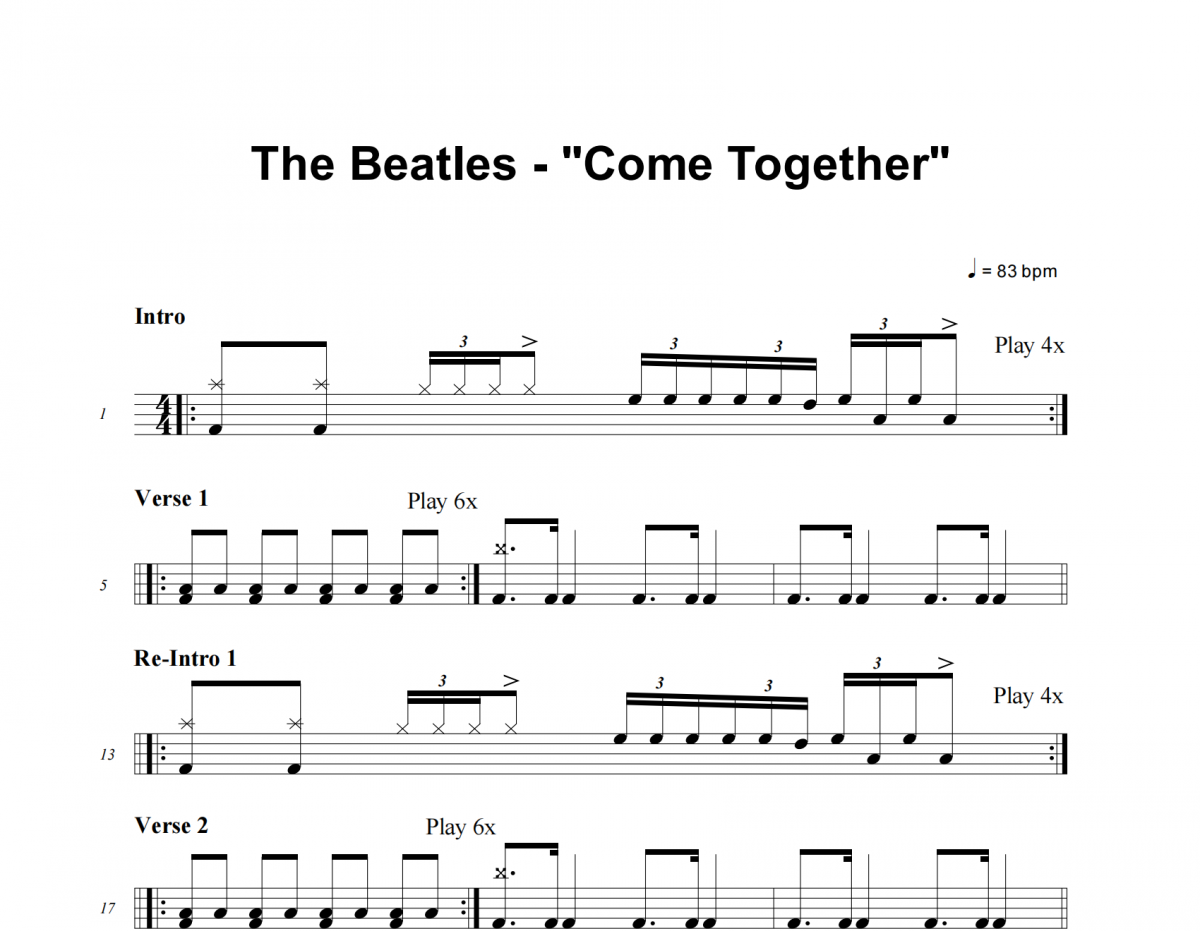 The Beatles-Come Together (Remaster)架子鼓谱爵士鼓曲谱