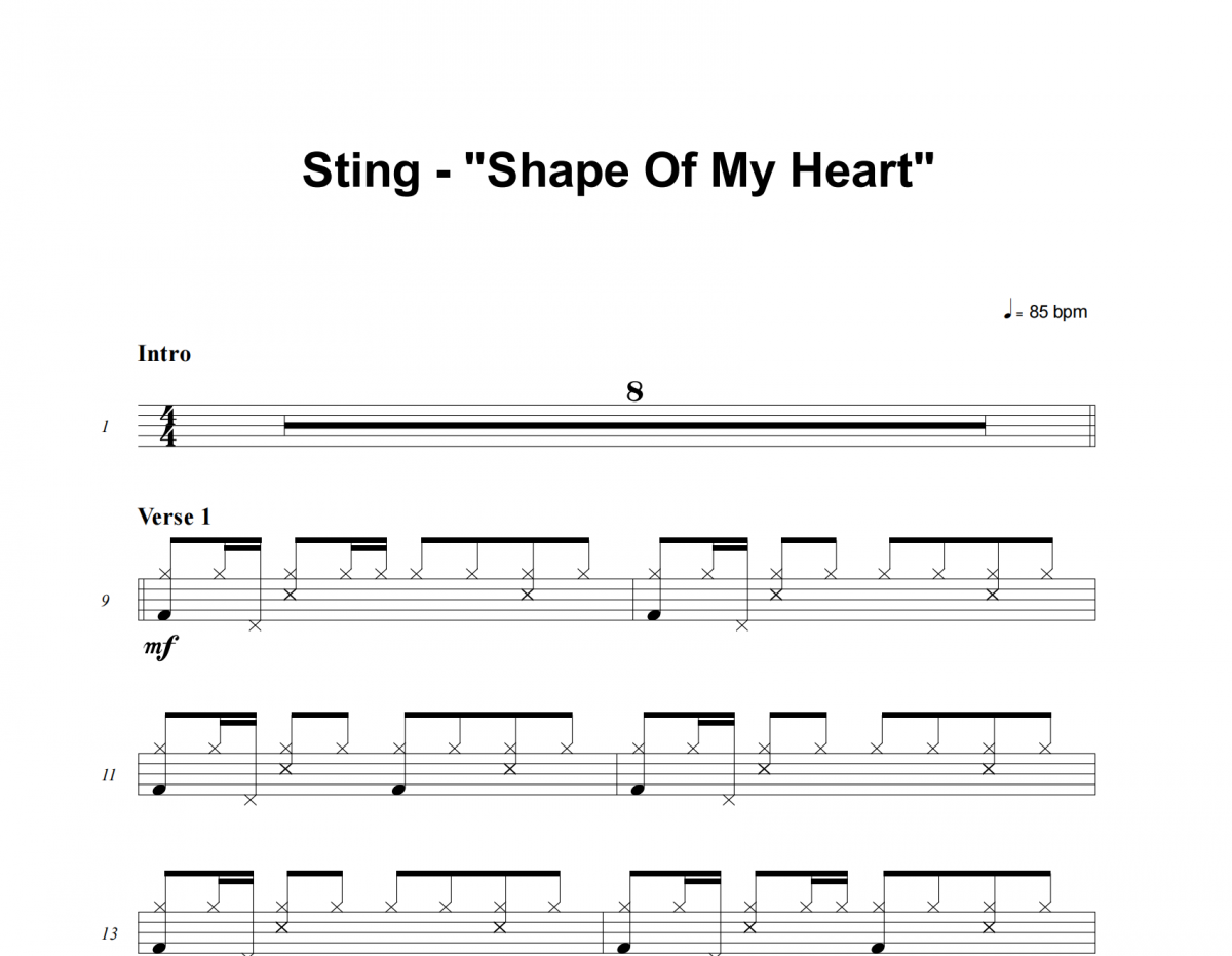 Sting-Shape Of My Heart架子鼓谱爵士鼓曲谱