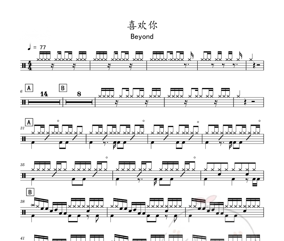 Beyond乐队-喜欢你架子鼓谱 老虎不说谎制谱