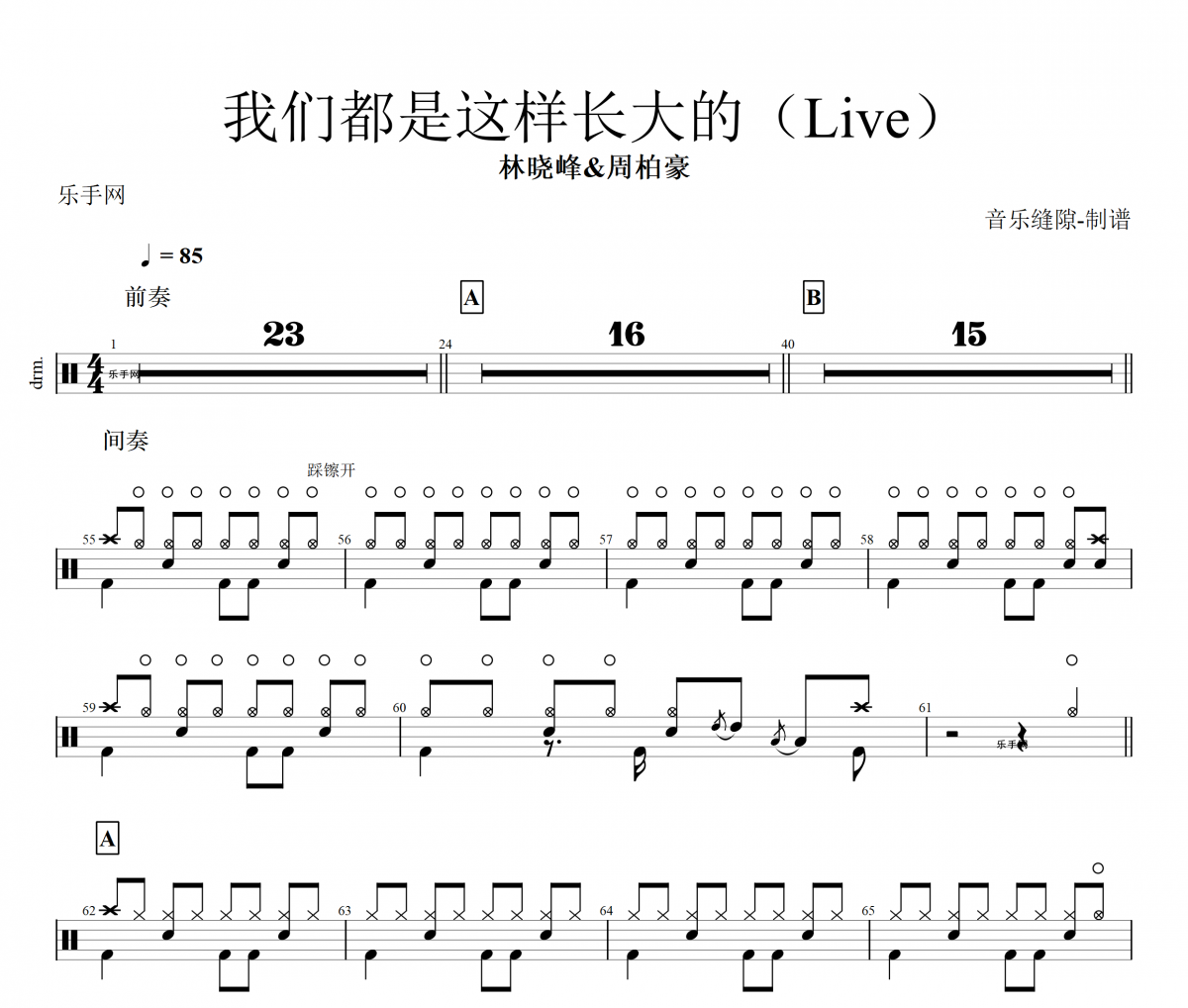 林晓峰/周柏豪-我们都是这样长大的（Live）架子鼓谱动态鼓谱