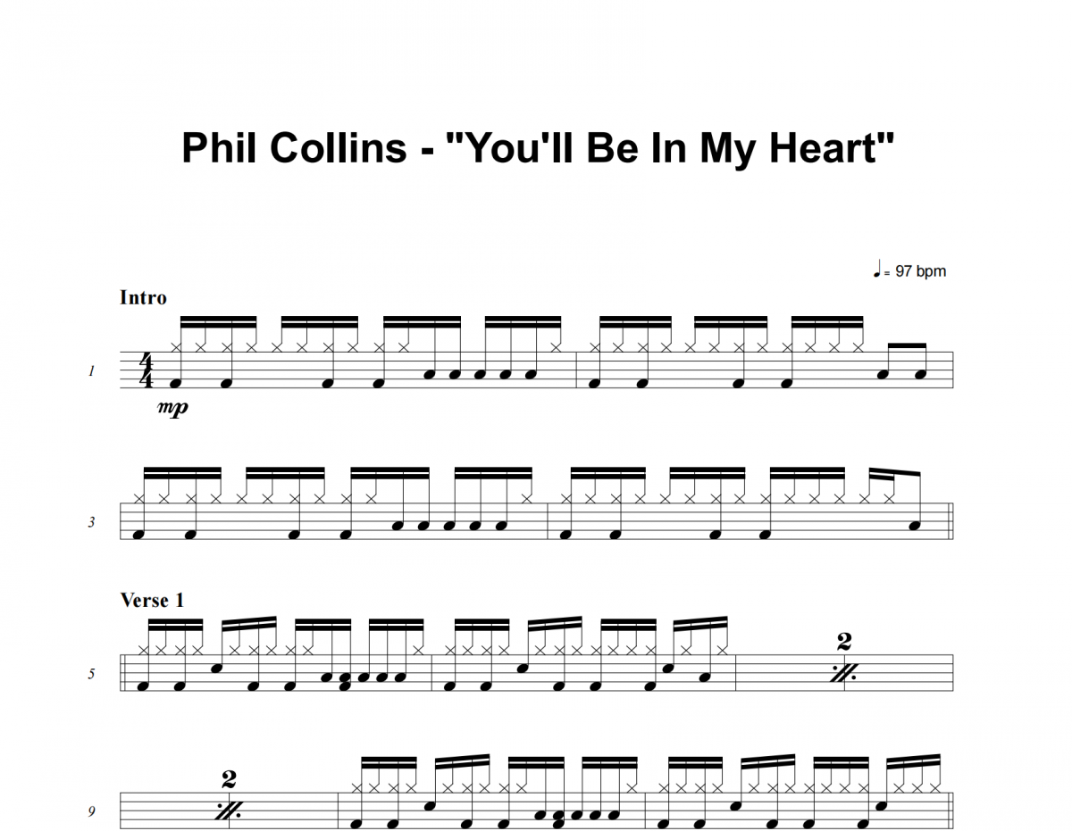 -Phil Collins-You'll Be In My Heart架子鼓谱爵士鼓曲谱