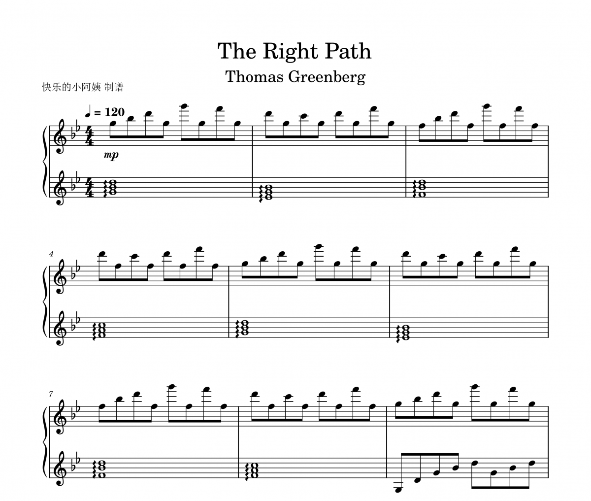 Thomas Greenberg-The right path钢琴谱五线谱