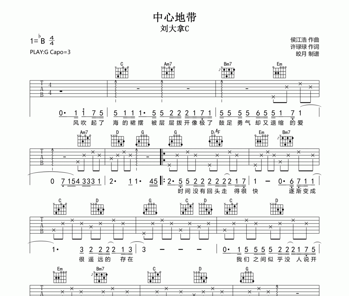 刘大拿-中心地带吉他谱六线谱