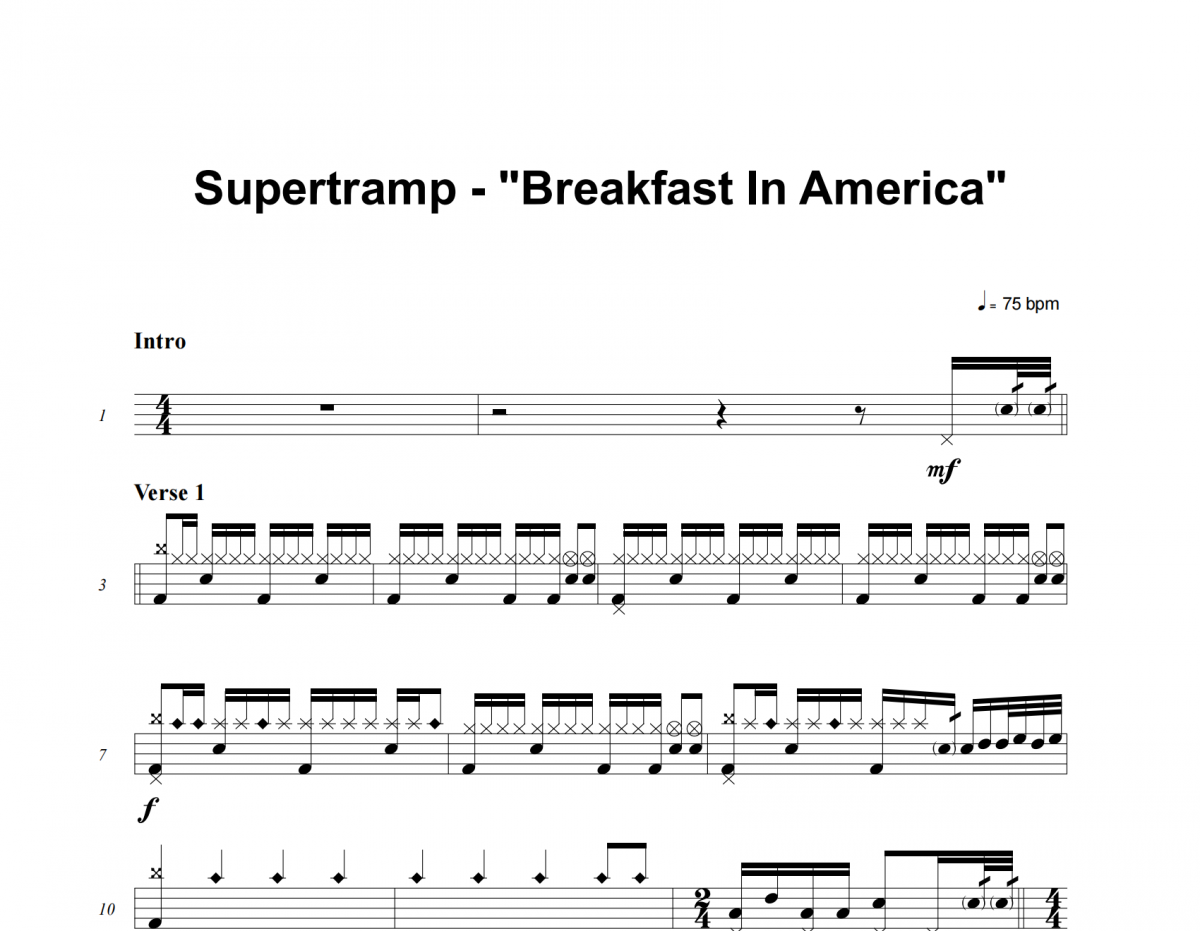 Supertramp-Breakfast In America架子鼓谱爵士鼓谱