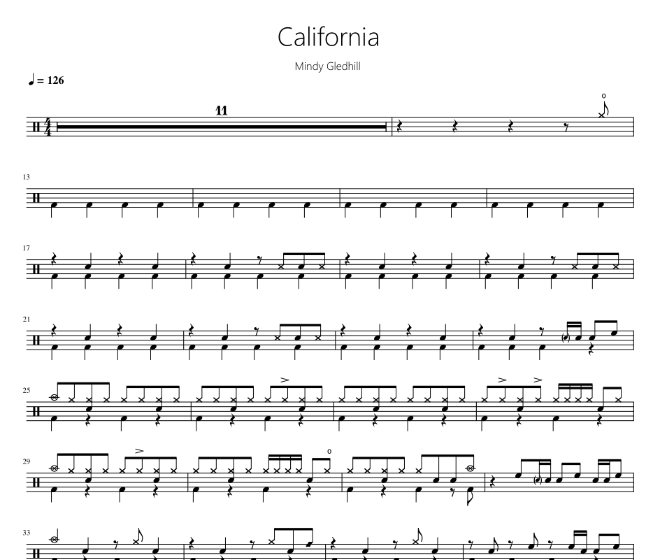 Mindy Gledhill-California架子鼓谱