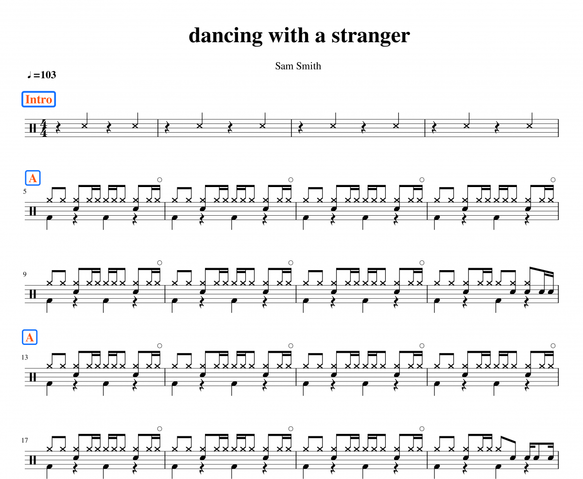 Sam Smith-dancing with a stranger架子鼓谱 鼓手α制谱