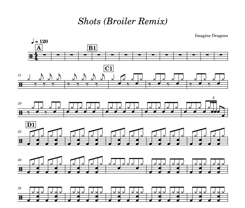 Imagine Dragons-Shots (Broiler Remix)架子鼓谱爵士鼓谱
